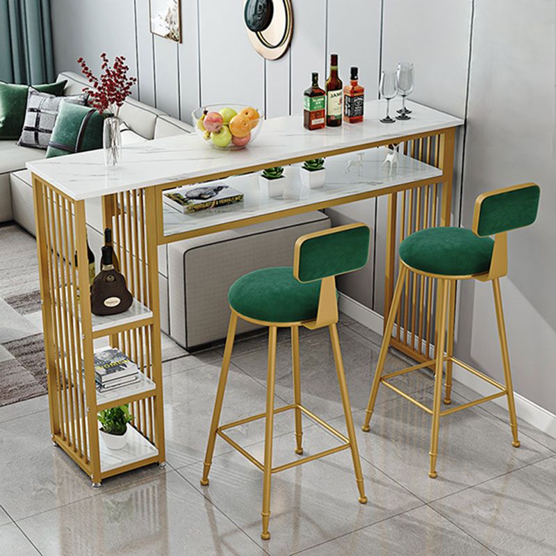 Modern White Artificial Wood Counter Table Rectangle Bar Table with Golden Legs