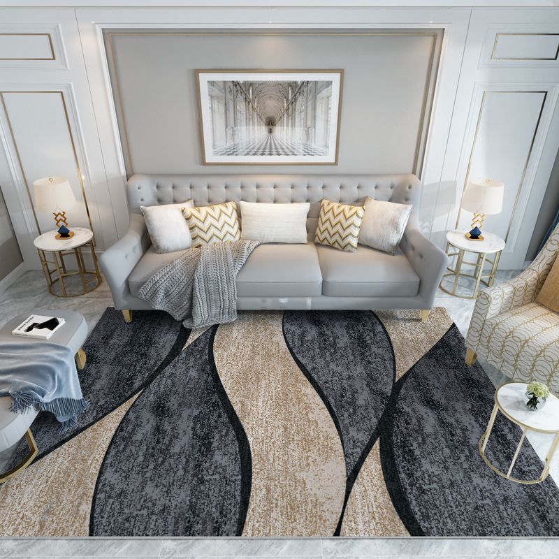 Dark Gray Modern Rug Polyester Graphic Rug Non-Slip Backing Rug for Home Decor