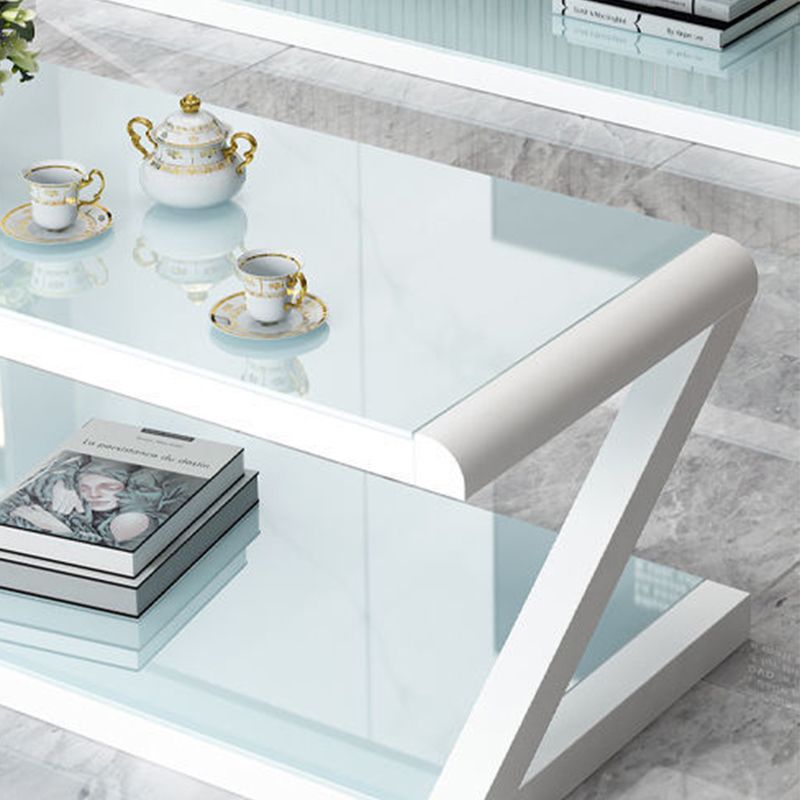 Metal Sled Coffee Table Contemporary Glass Top with Storage Shelf