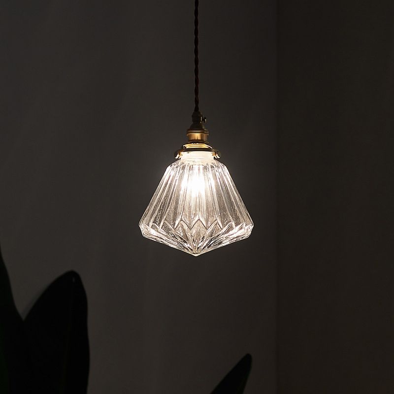 Lampada appesa al vetro trasparente a costine in stile vintage a bulbo singolo Illuminazione ciondolo