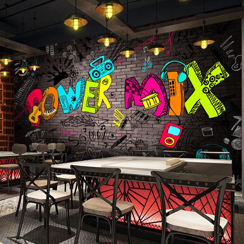 Big Graffiti Mural Wallpaper for Barber Shop Multicolored Decorative Wall Art
