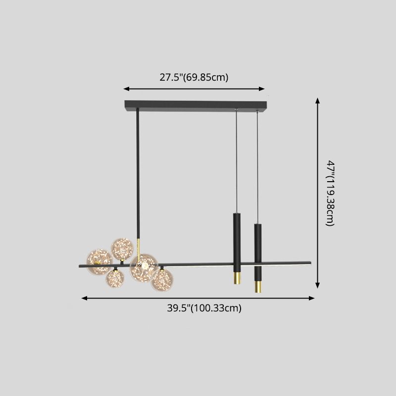 Glass Contemporary Hanging Lights Black Linear Island Lighting Fixture for Dining Room