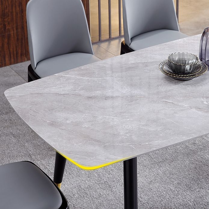 Mesa de comedor de lujo rectangular Tono gris fijo con piedra sinterizada