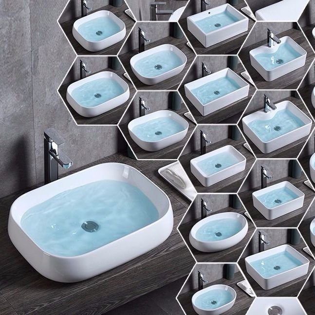 Modern Wash Stand Porcelain Rectangular with Drain Assembly and Pop-Up Drain Vessel Sink
