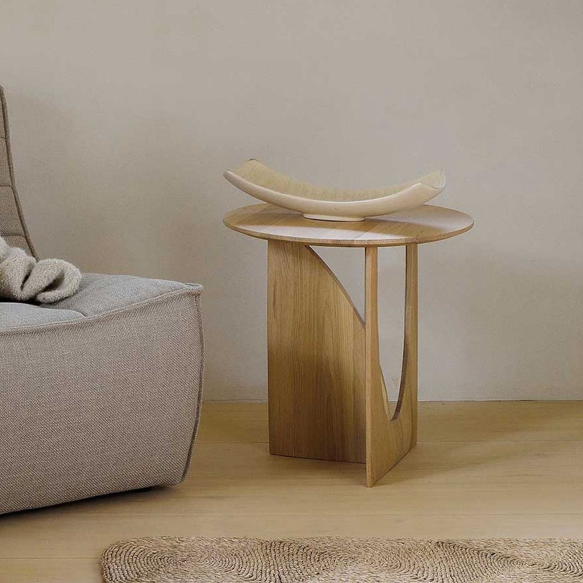 Round Solid Wood Table with Abstract Base Design Nordic Style Side Table