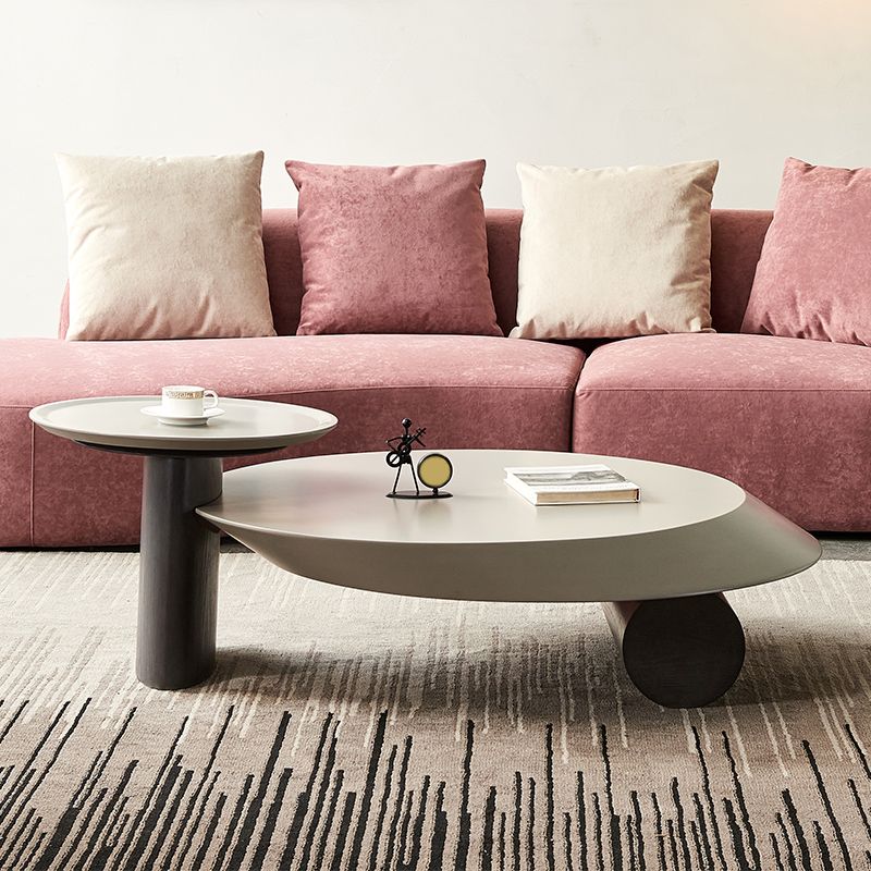Modern 2-Piece Wood Coffee Table Round Nesting Coffee Table Set