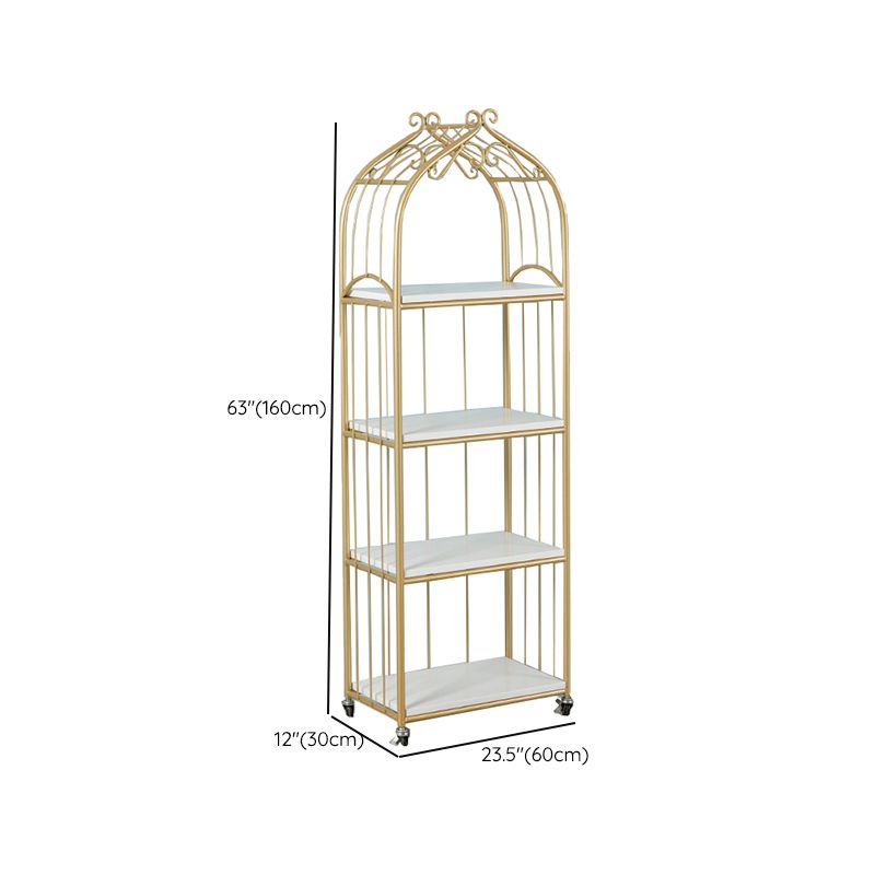 Glam Antique Finish Shelf Bookcase Metal Standard Bookshelf with Rectangular Shelves