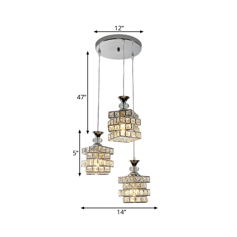 Accesorios de lámpara colgante de bloque de cristal de 4 capas Simple Luz de techo de múltiples techo de acabado de 3 cabezas