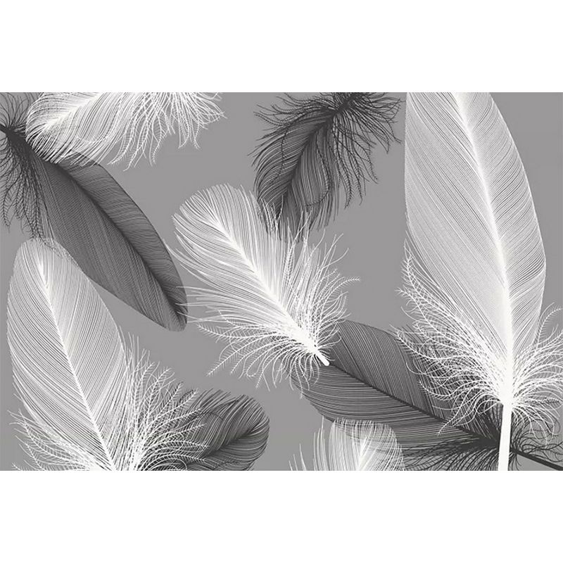 Whole Feather Mural for Living Room Fantasy Texture Wall Art in Grey, Stain-Resistant