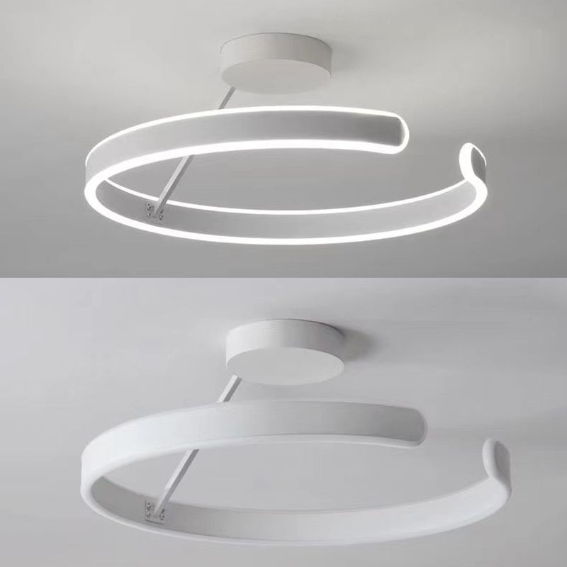 Metal Geometric Semi Flush Mount Fixture Modern Semi Flush Light Fixture in White