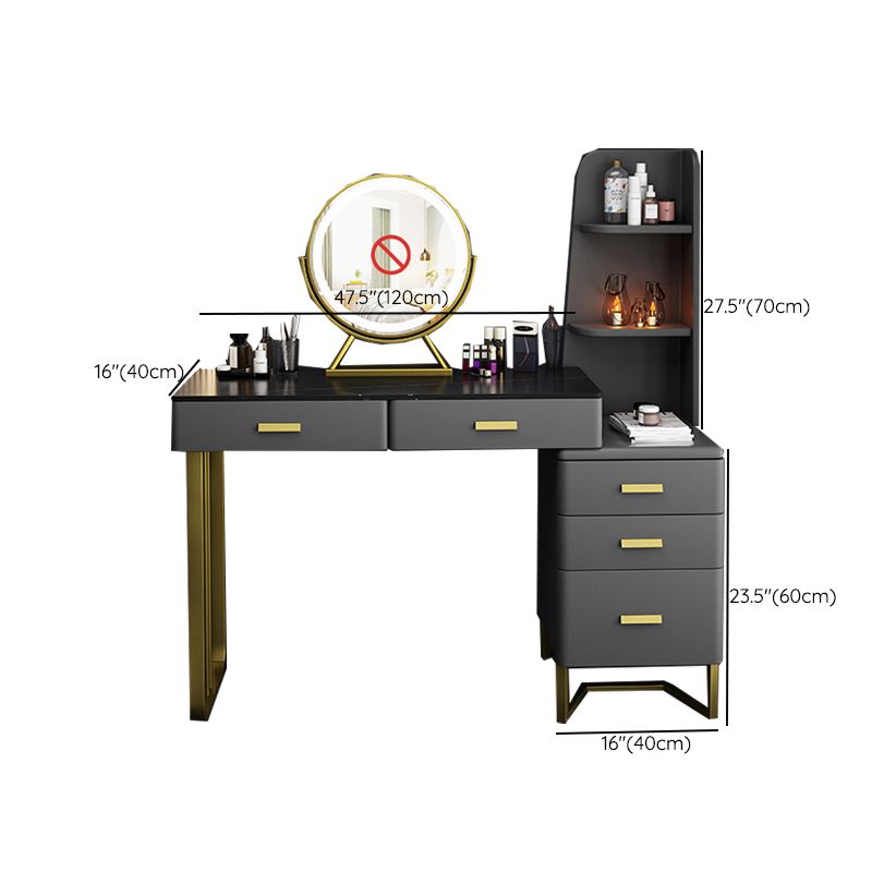 5 Drawers Makeup Table Desk Vanity Stone Top Vanity Table in Black