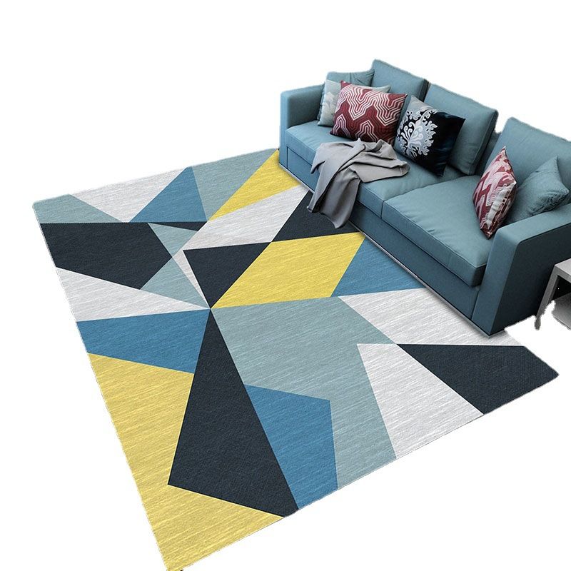 Casual Blue Tone Geometric Rug Modern Area Rug Polyester Stain Resistant Carpet for Living Room