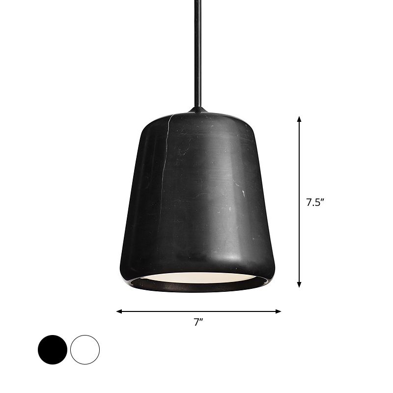 Salon à 1 tête en bas d'éclairage nordique blanc / noir de suspension de lampe à suspension avec une teinte en marbre de cloche