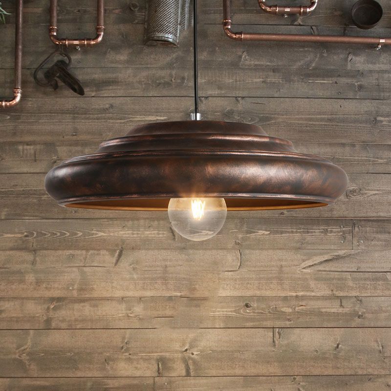 Factory Barn Suspension Pendant Light 1 Bulb Iron Ceiling Hang Fixture in Bronze for Dining Room