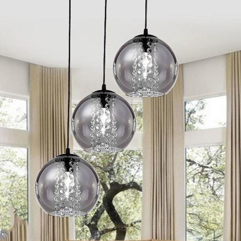 Dîner sphérique Lampe suspendue Verre fumée 1 lumière pendante moderne avec décor en cristal