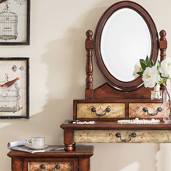 Victorian Makeup Vanity Desk Bedroom Dressing Table Stool Set with Drawer