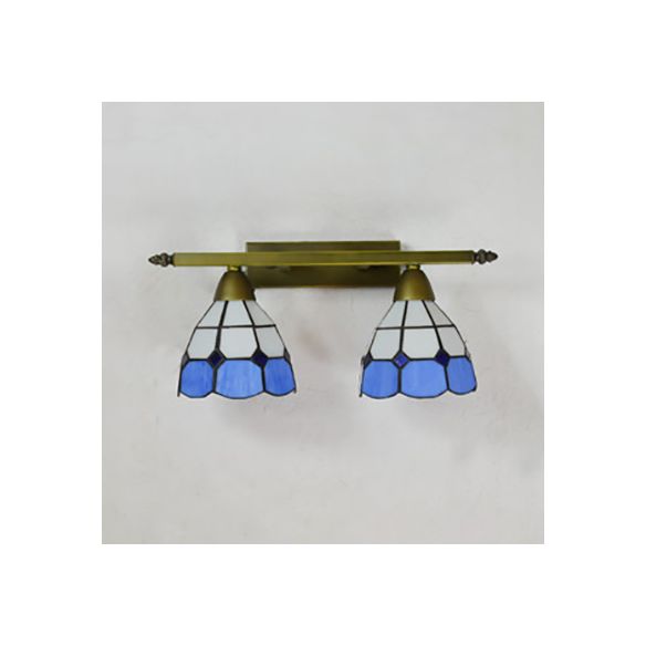 Stained Glass Domed Wall Lighting Tiffany Style 2 Heads Wall Sconce Light in Yellow/Pink/Green/Blue for Bedroom