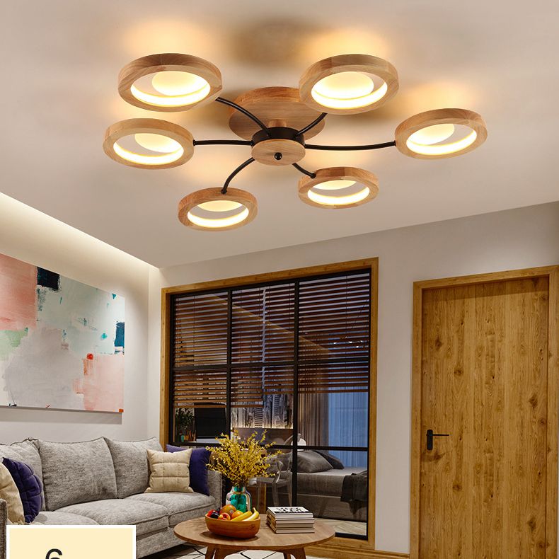 Cercle en bois semi-luminaire de plafonnier moderne LED LED WOOD SEMI FUX LEILTURE