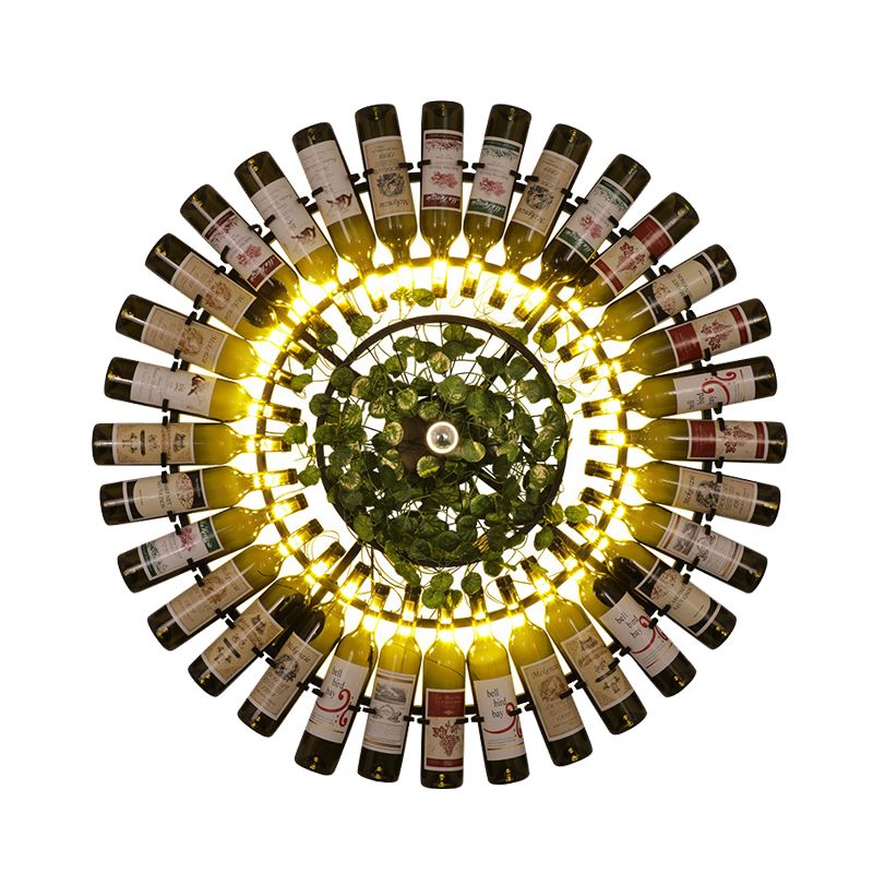 Wine Bottle Metal Wall Sconce Industrial 1 Bulb Restaurant LED Plant Wall Lamp Fixture in Black