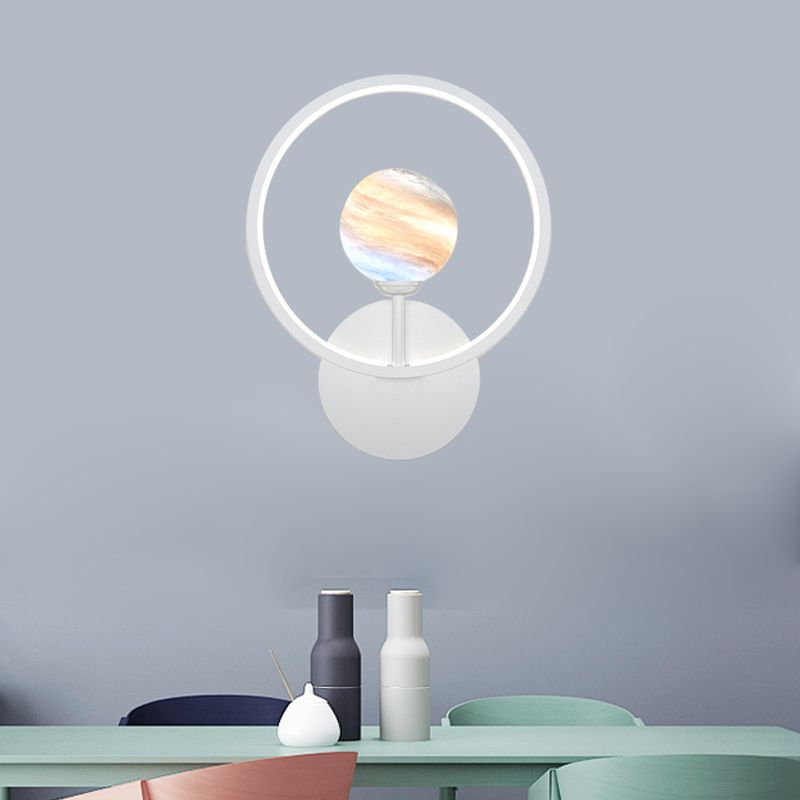 Gradient Glass Globe Wall Lighting Ideas Modern LED Sconce Light Fixture with Ring Guard in Black/Pink/White