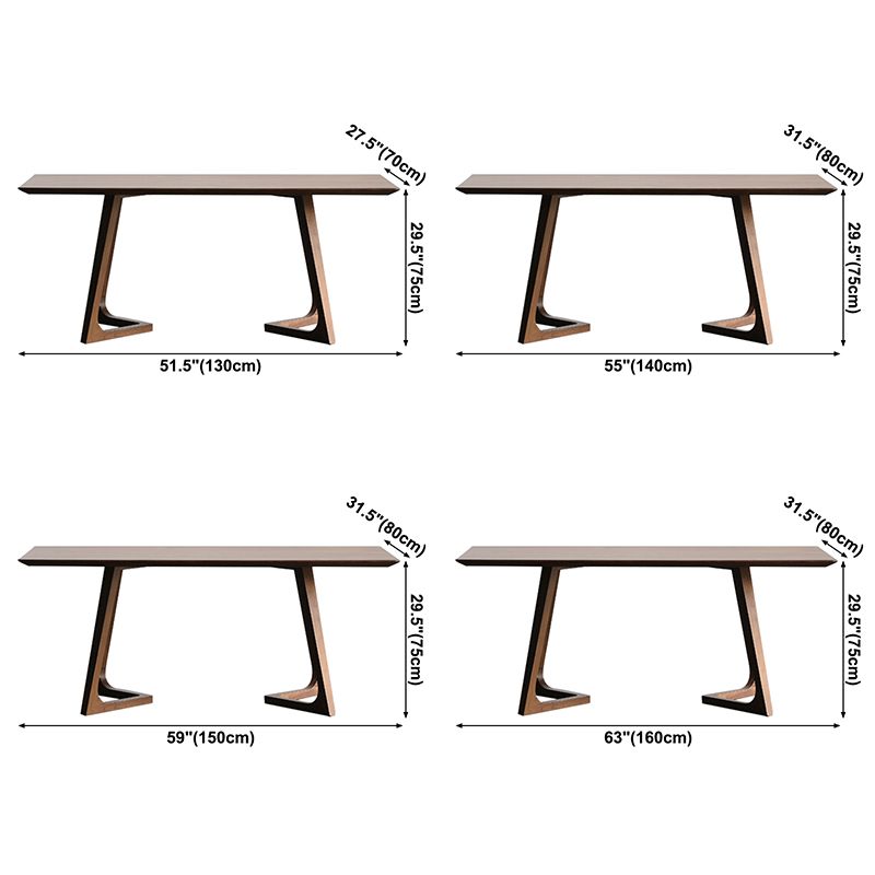 Modern Solid Wood Brown Dining Table Rectangle Shape Dining Table with Double Pedestal Bases