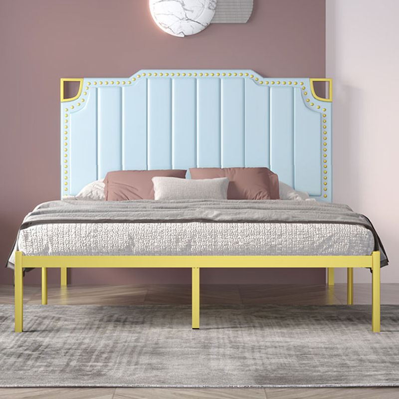 Stepped Bed Panel Leather Headboard Wire-Grid Frame,45.27" H