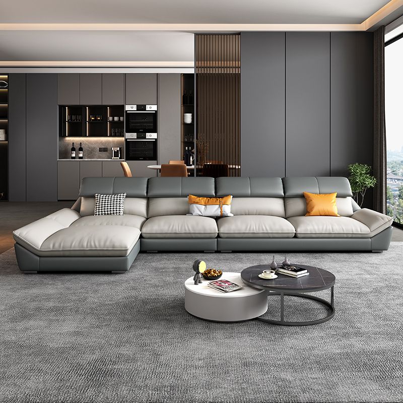 Grey Stain-Resistant Faux Leather Pillow Top Arm Sofa/Sectional for Living Room