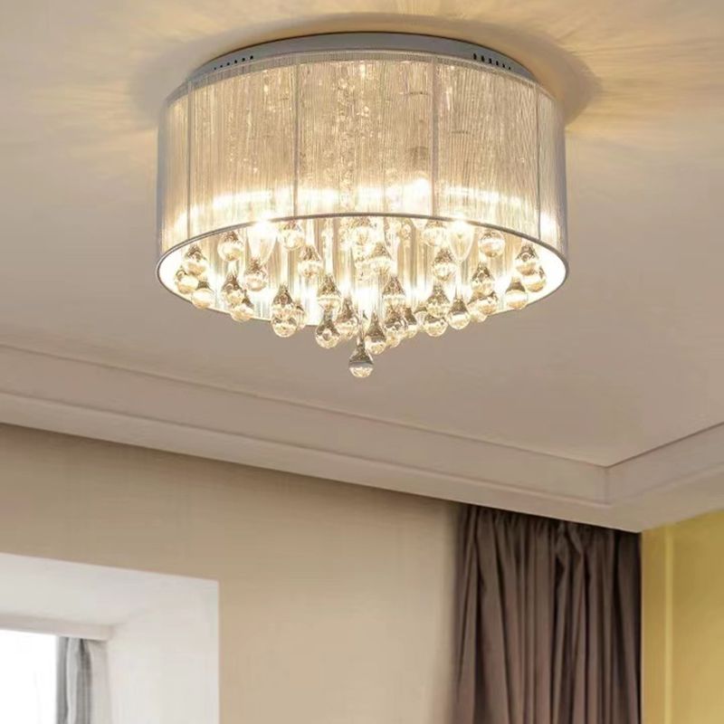 Contemporary Ceiling Lamp Fabric Shade Flush Mount Light Fixture