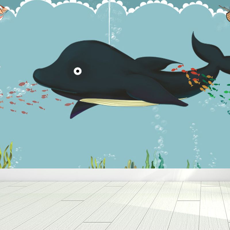 Blue Ocean Animals Wall Mural Nautical Cartoon Waterproofing Wall Art for Baby Room