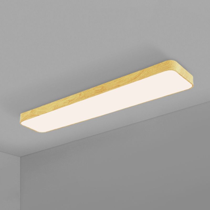 Light-Wood Grain Rectangle Flush Lamp Minimalistic LED Aluminum Flush Mount Ceiling Light