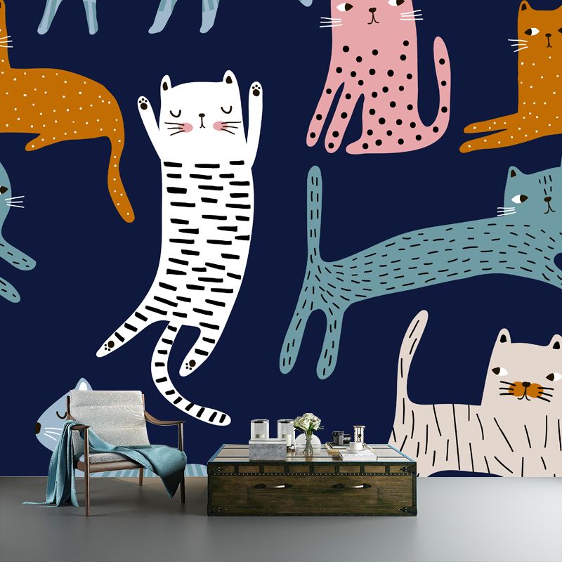 Illustration Cat Wallpaper Mural Large Wall Decor for Kids Bedroom, Custom Printed