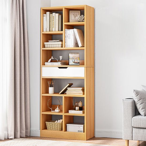 Manufactured Wood Standard Bookshelf Vertical Open Bookcase with Drawer