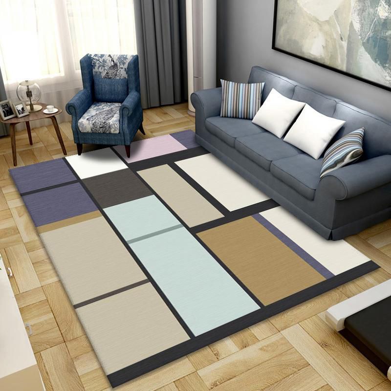Modern Geometric Printed Rug Polyester Carpet Non-Slip Backing Indoor Carpet for Home Decoration