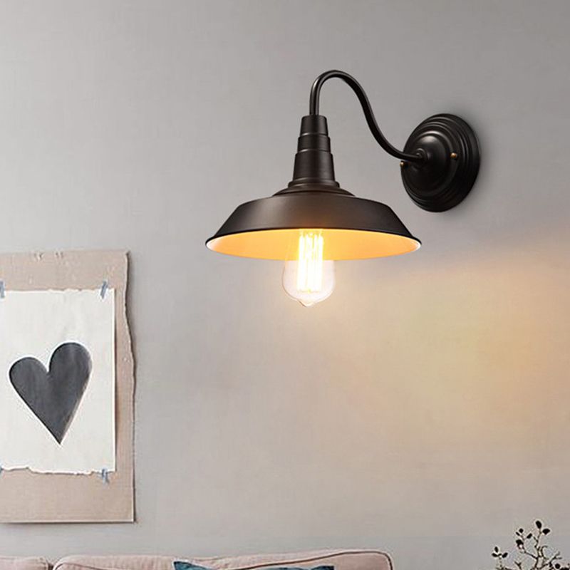 Retro Industrial Style Wall Sconce with Dome Shade Metal Gooseneck Arm Wall Light for Restaurant