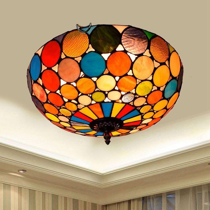 Plafonnier traditionnel à abat-jour en forme de bol, luminaire d'art en verre teinté