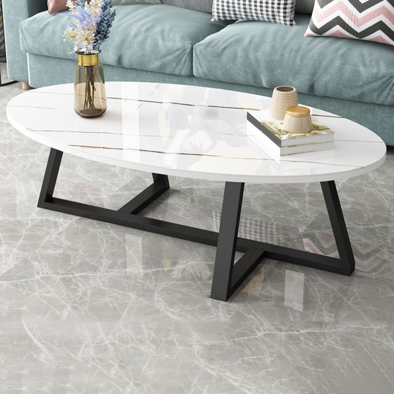 Glam Single Oval Coffee Table Cross Legs Coffee Cocktail Table