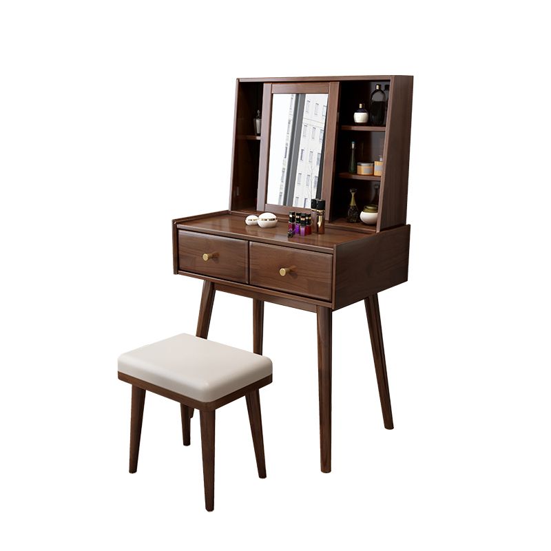Nordic Wood Vanity Table Set 2 Drawers Mirrored Makeup Dressing Table