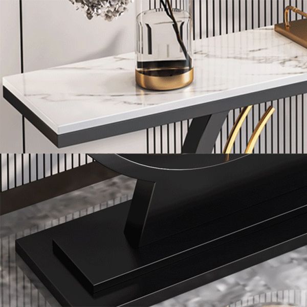 Stone Rectangle Console Table 1-shelf 31.5" Tall End Table for Hall