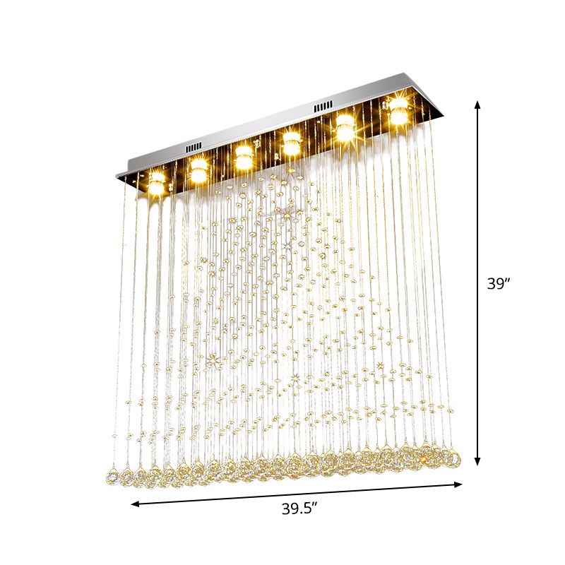 6-Bulb Triangular Flushmount Light Contemporary Stainless Steel Crystal Flush Mount Ceiling Lamp over Table