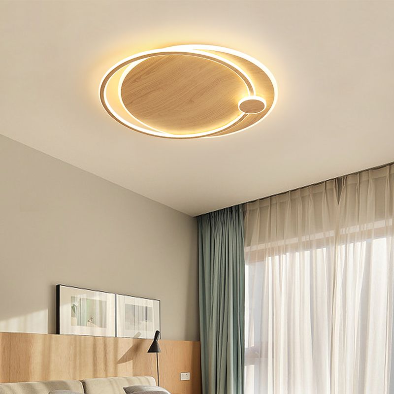 Modernism Round Flush Mount Ceiling Light Fixture in Wood Color for Bedroom