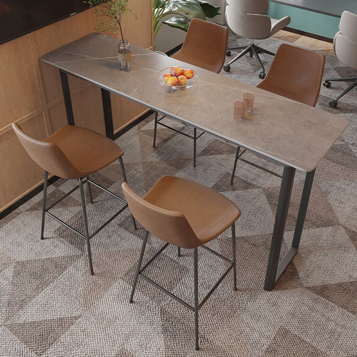 Modern Sintered Stone Top Rectangle Sled Bar Dining Table with Metal Base