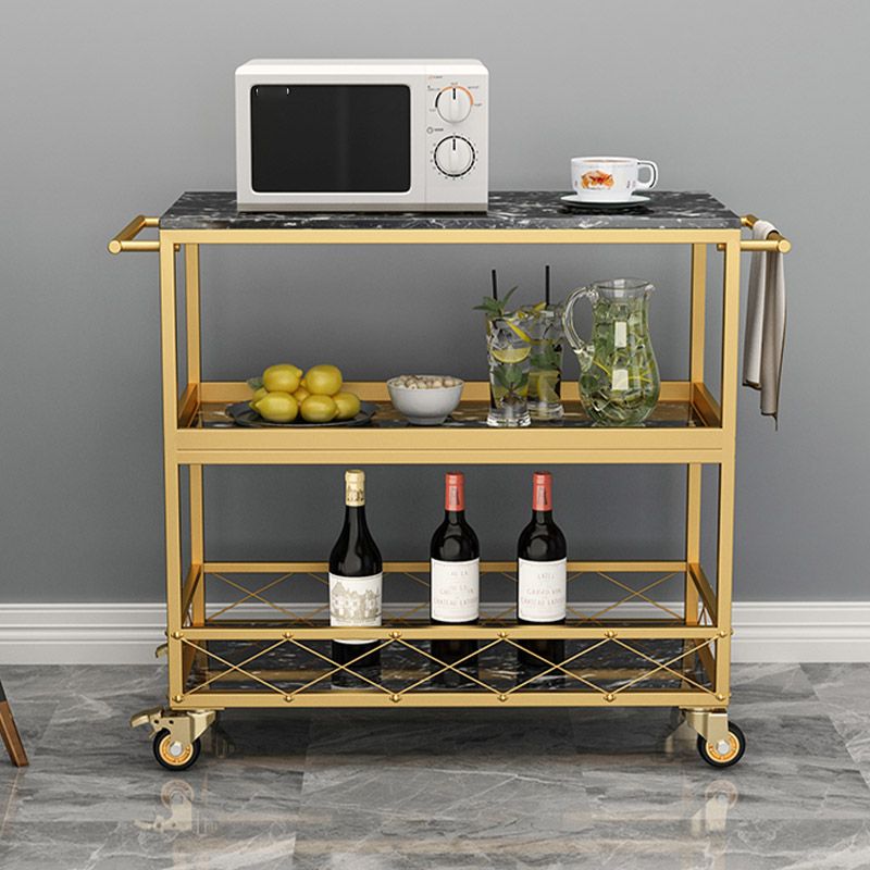 Marble Home Dining Kitchen Trolley Rectangular Prep Table with Towel Rack