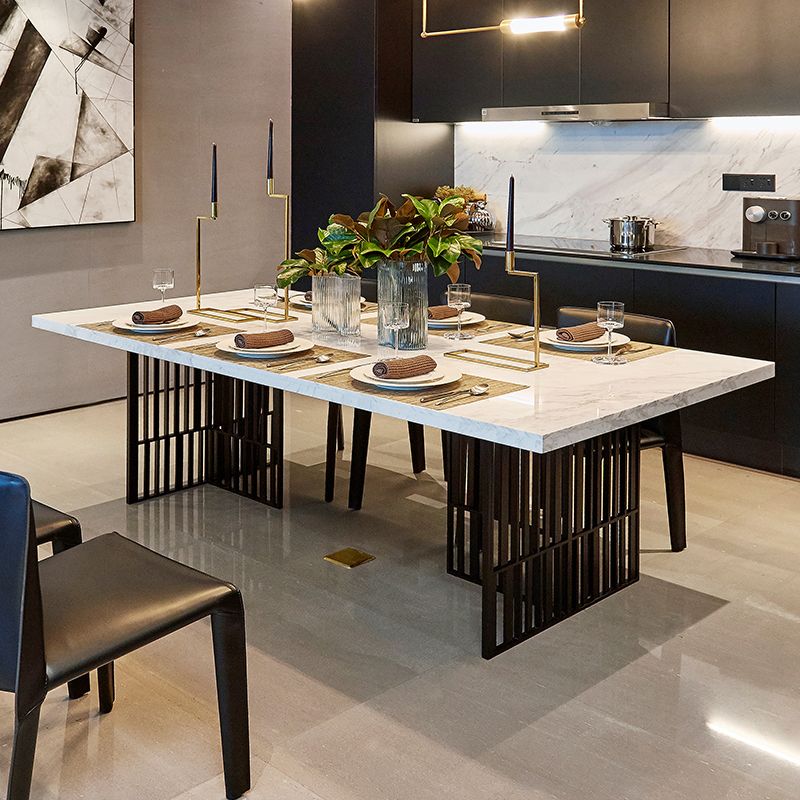 Rectangle Dining Site Table White and Black Dinner Room Kitchen Table