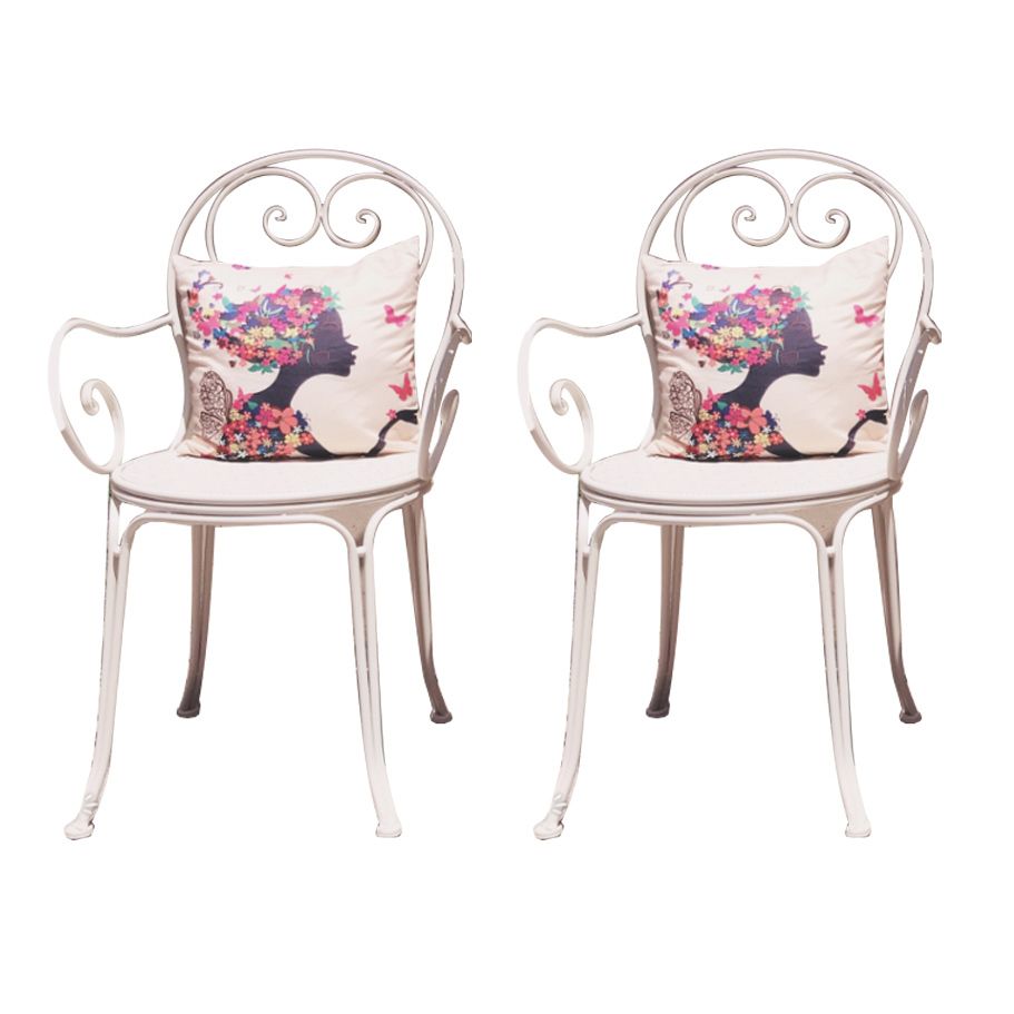 Contemporary Open Back Patio Arm Chair in Iron Frame Set of 2