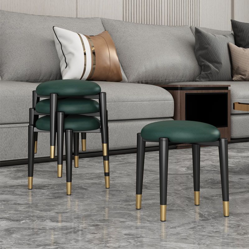 Luxury Ottoman Velvet Tear Resistant Solid Color Round Ottoman with Metal Legs