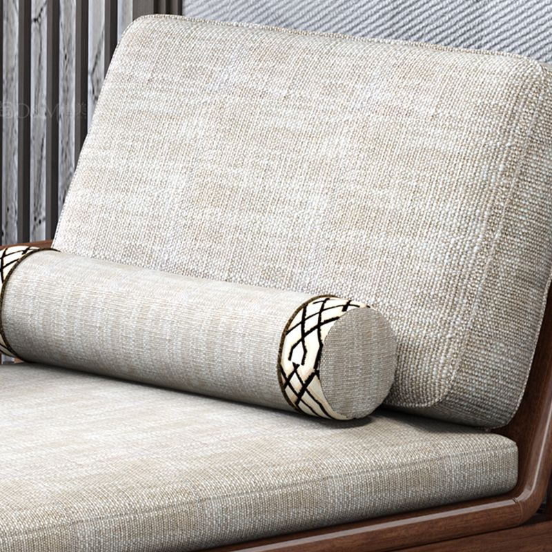 Walnut Slipcovered Cotton Blend Chaise Lounge Couch with Square Arms