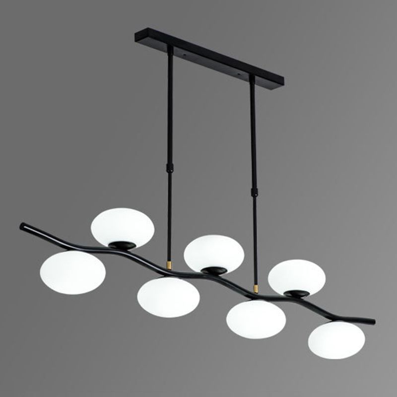 Oval Tea Room Pendant Light Cream Glass 7-Head Minimalist Island Lighting