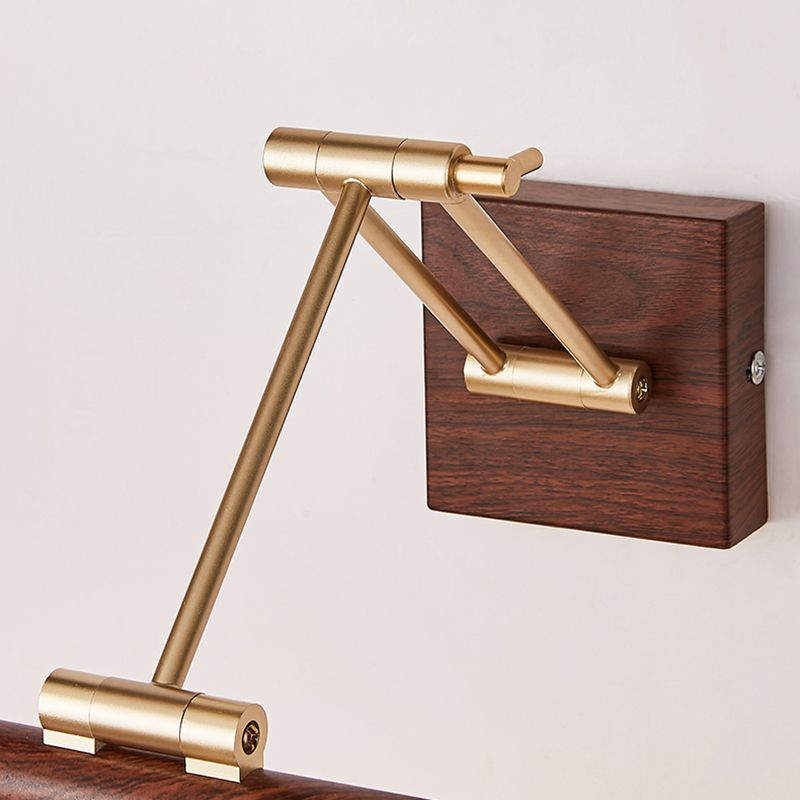 Walnut Wood Finish Linear Vanity Lighting Minimalist Metal LED Wall Light with Adjustable Arm