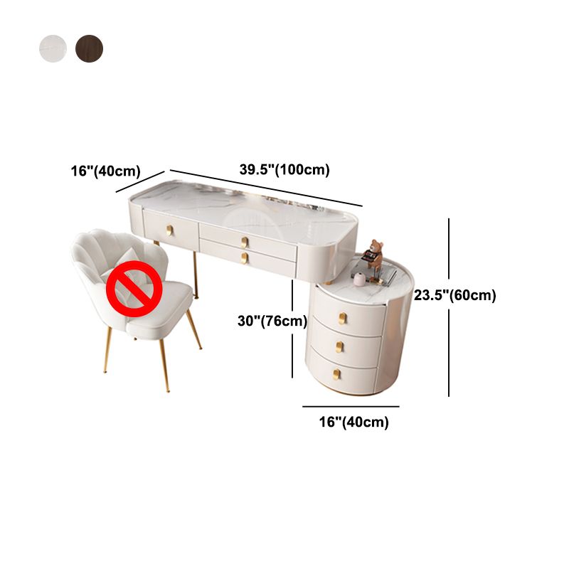 Contemporary Wood Vanity Dressing Table Set Glass/Slate Top Makeup Counter