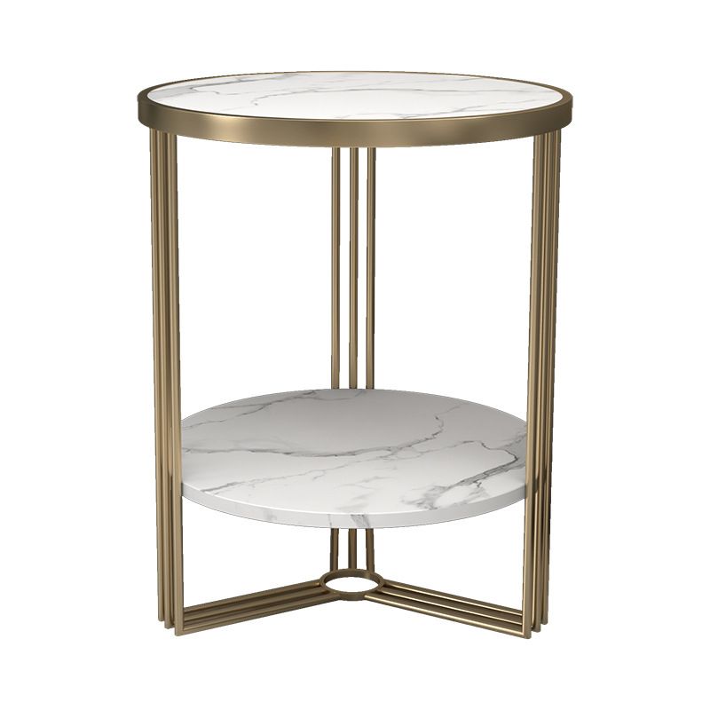 Glam Round Side End Table Double Tier Sofa Side Table with Shelf